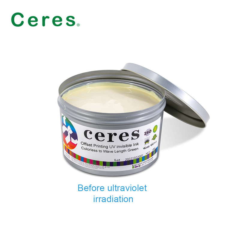 800 nm Ceres UV encre invisible incolore à vert normale sèche