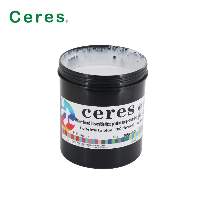 Encre d'imprimerie de sécurité de 80 degrés Flexo à base d'eau imprimant sans couleur irréversible à l'encre bleue de changement de température