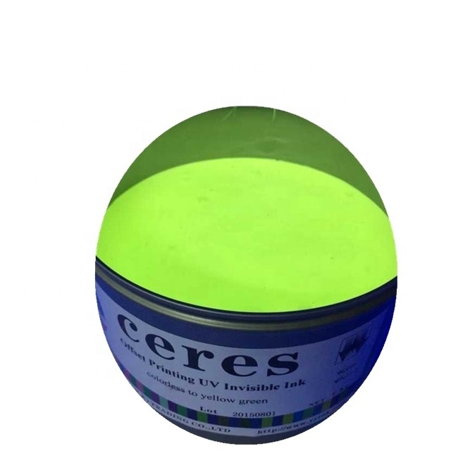 Encre invisible UV pour impression offset : Incolore à vert herbe